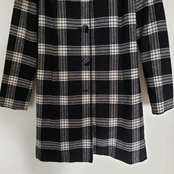Merona Buffalo Check Black & White Plaid Wool Blend Coat Small Tartan - Picture 5 of 10